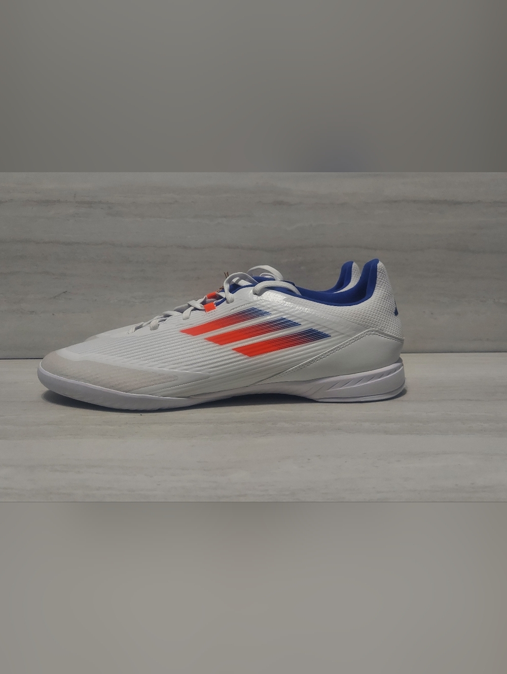 Adidas F-50 League Indoor Soccer Shoe - Cloud White, Solar Red, Lucid Blue